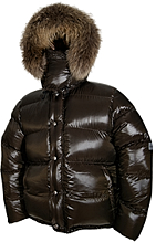 Daunenjacke - Vinland Hoody - L - 1000 g - 39-choco shiny/45-caramel shiny - Arctic-Hood mit Finnraccoon