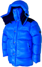 Daunenjacke - Vinland Hoody - M - 700 g - F6-sea blue shiny/F2-night blue silk - Arcitc-Hood - 20 cm hoher Kragen - extra lang